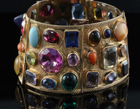 A 20th century Middle Eastern gold and multi-gem set bracelet, approx. 17cm.